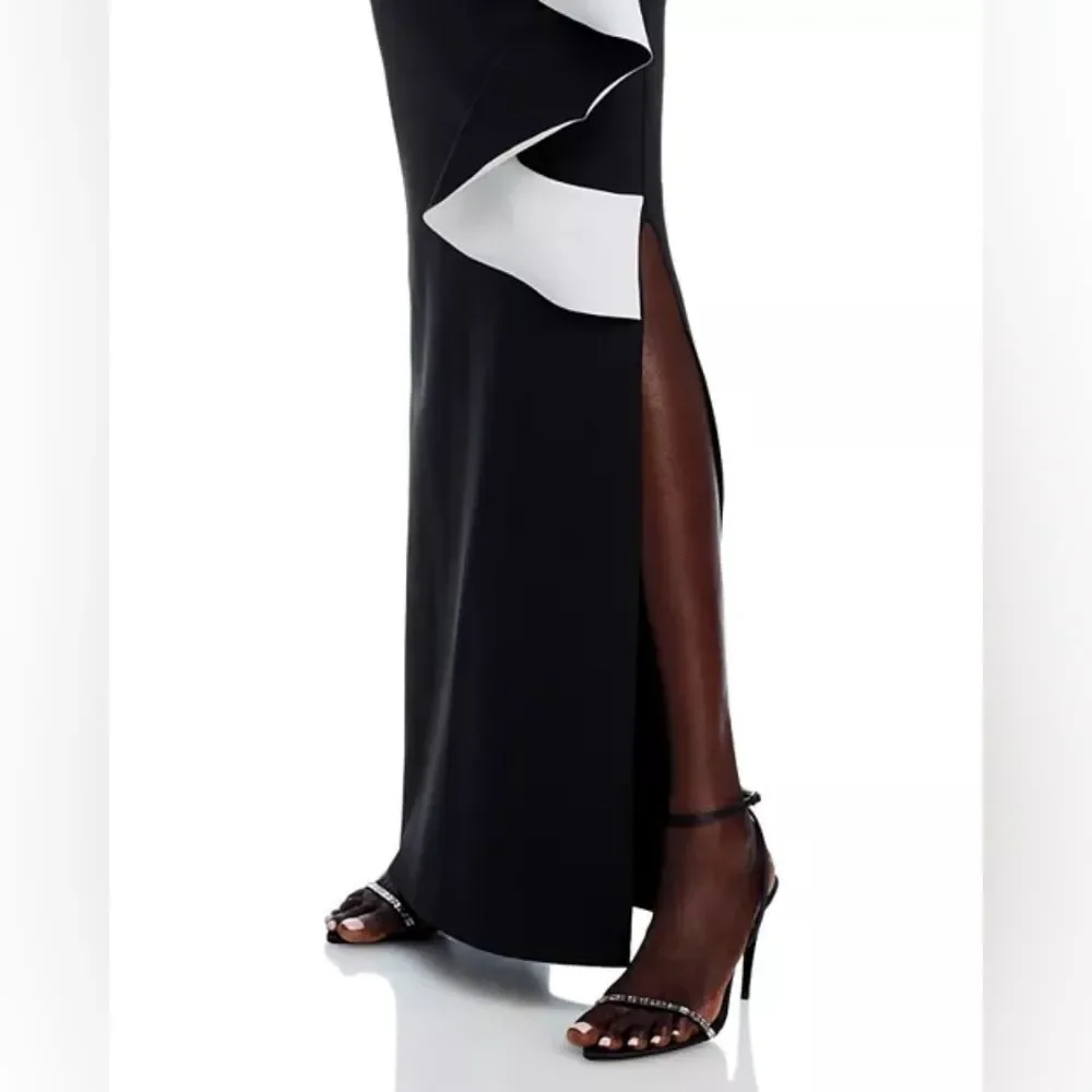 Chiara Boni La Petite Robe Sangiovanna Ruffle Long Gown Dress Black 12 NWT